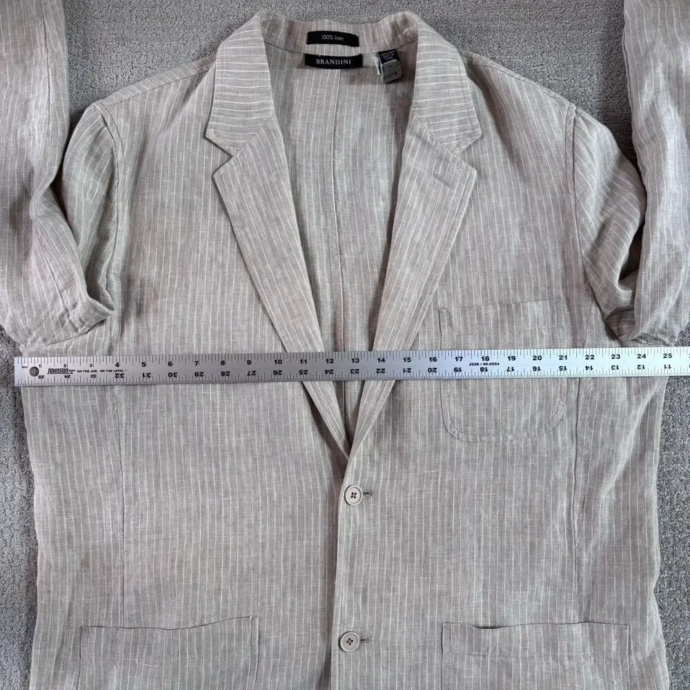 VTG Brandini Men's XL Linen Striped Sport Coat Blazer Jacket Beige Coastal Prep